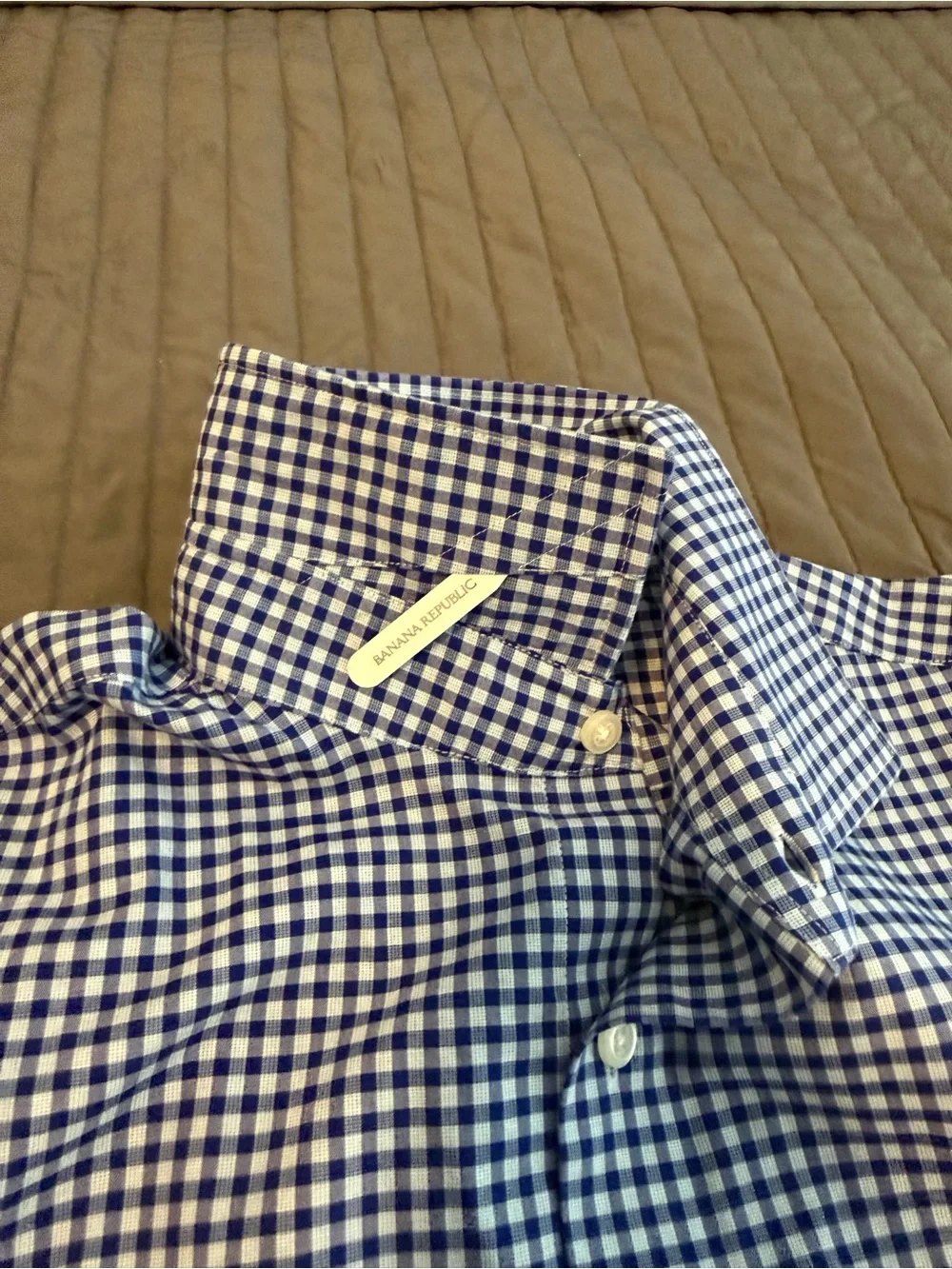 Banana Republic Men’s Navy and Blue Gingham Dress Shirt
